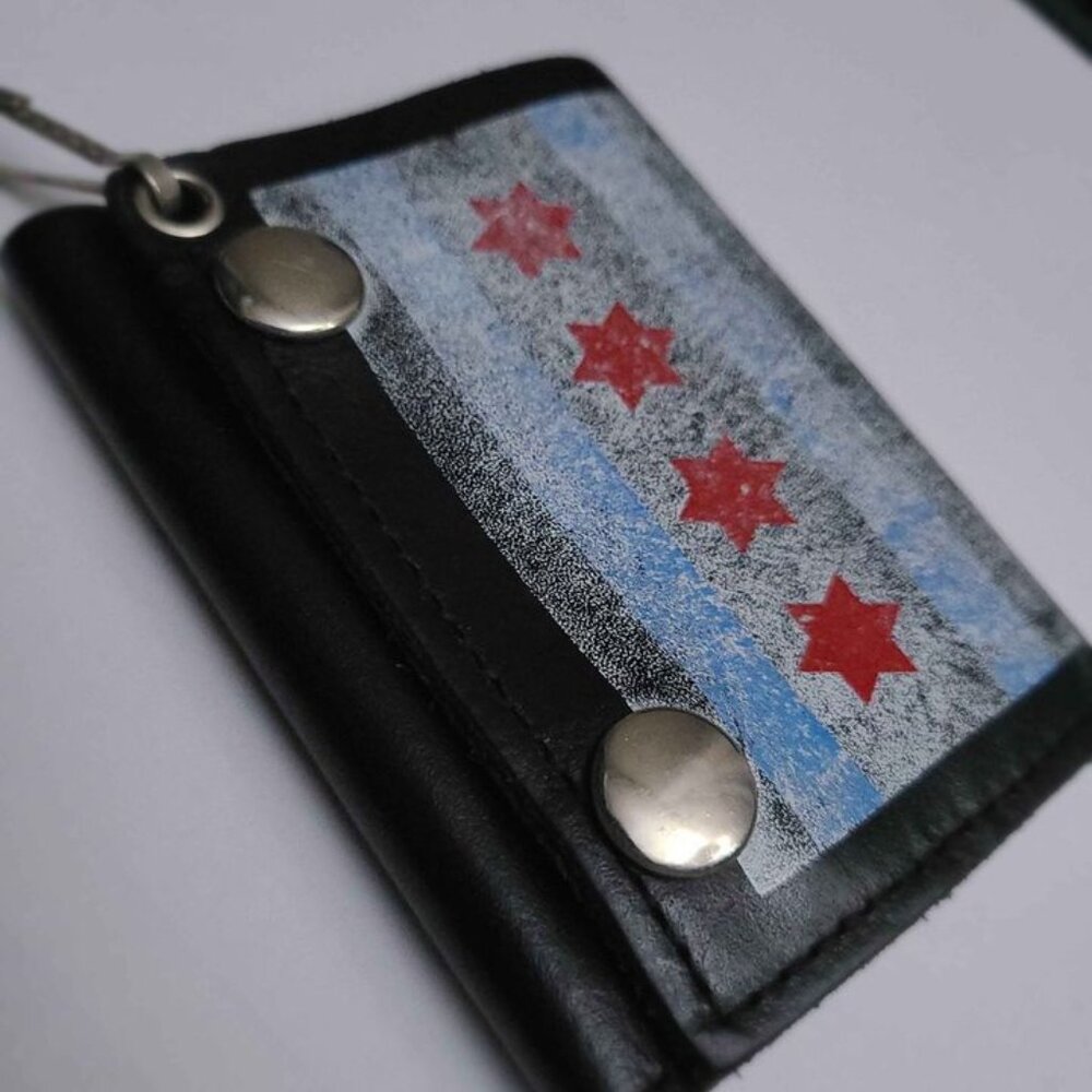 Genuine Cowhide Leather Waller Chicago Flag Waller Vintage